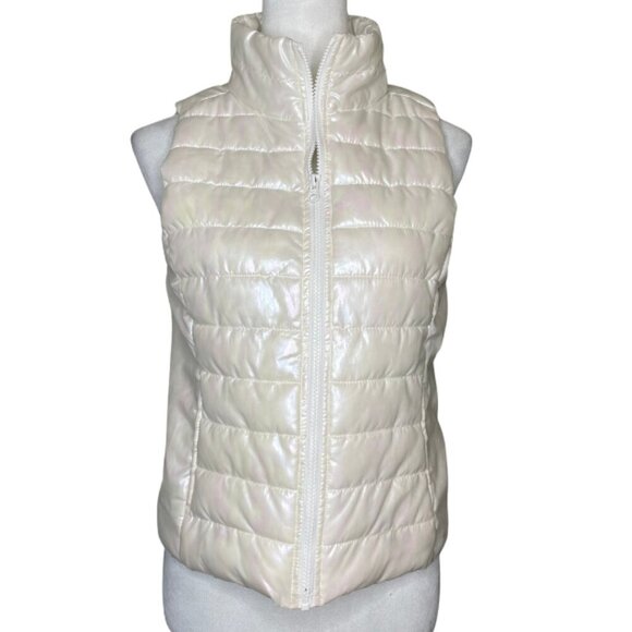Aeropostale Woman’s Puff Vest Zip Pockets Coat Jacket White Iridescent Winter M - Picture 1 of 6